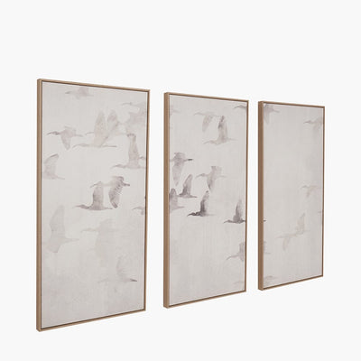 Pacific Lifestyle Accessories S/3 Natural and White Birds Canvases with Natural Frames House of Isabella UK