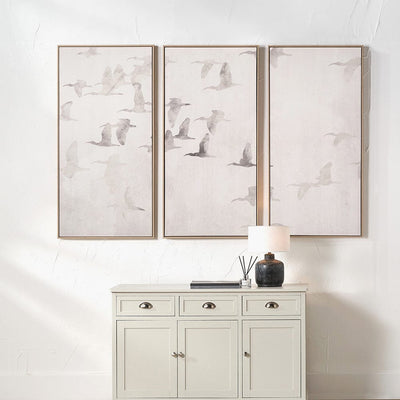 Pacific Lifestyle Accessories S/3 Natural and White Birds Canvases with Natural Frames House of Isabella UK