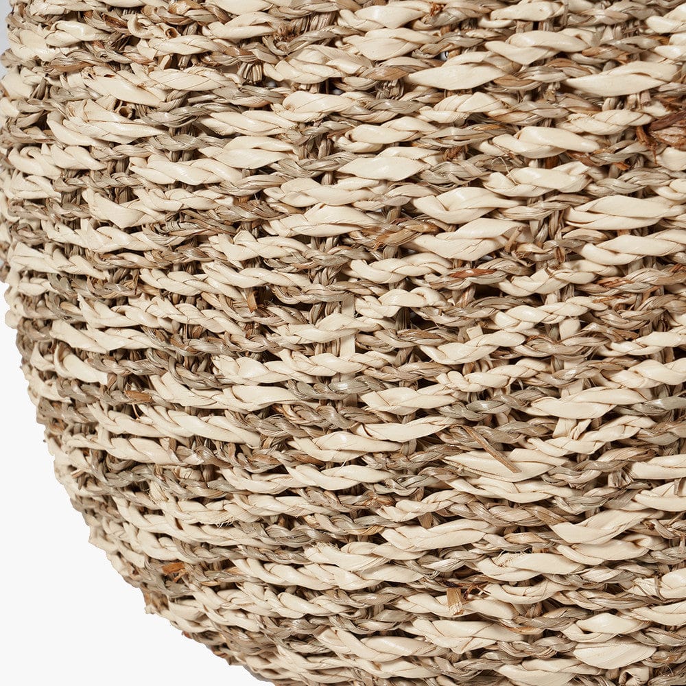 S/3 Woven 2-Tone Natural Seagrass and Palm Leaf Plaited Round Baskets.