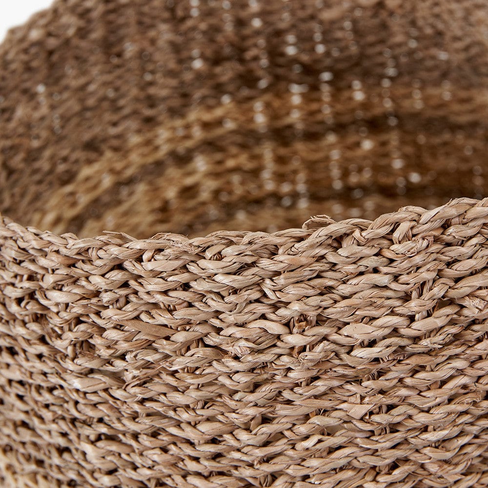 S/3 Woven 2-Tone Natural Seagrass and Palm Leaf Round Baskets.