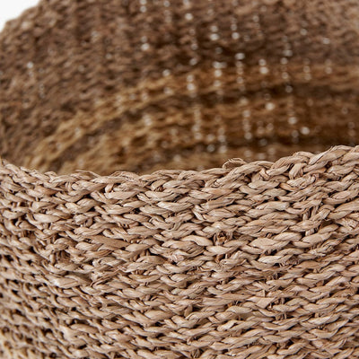 Pacific Lifestyle Accessories S/3 Woven 2-Tone Natural Seagrass and Palm Leaf Round Baskets House of Isabella UK