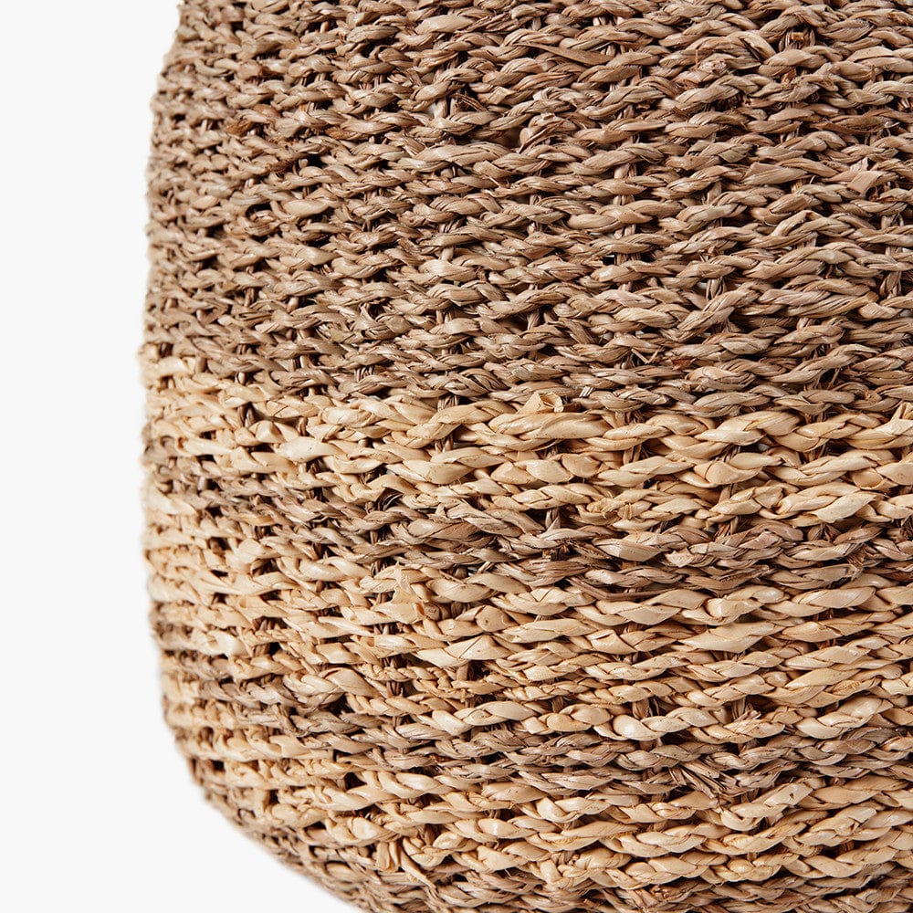 S/3 Woven 2-Tone Natural Seagrass and Palm Leaf Round Baskets.