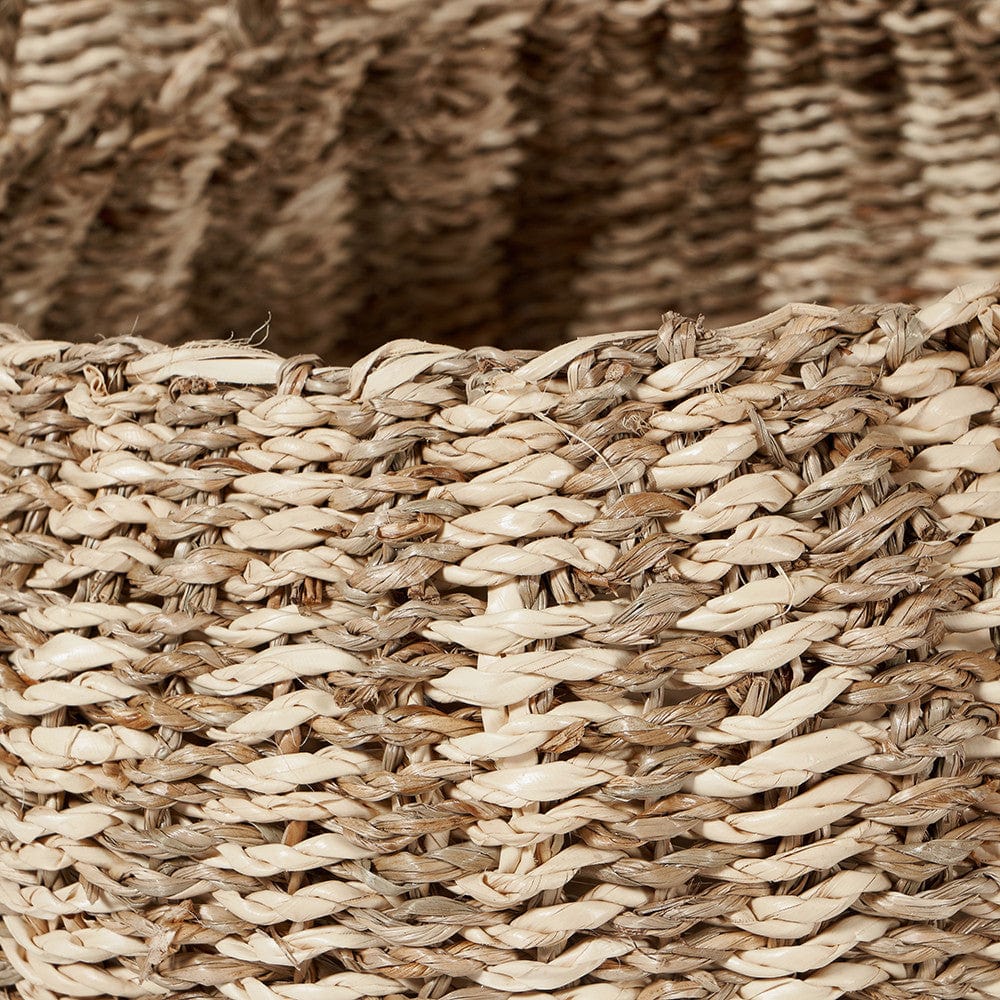 S/3 Woven Striped Natural Seagrass and Palm Leaf Round Baskets.