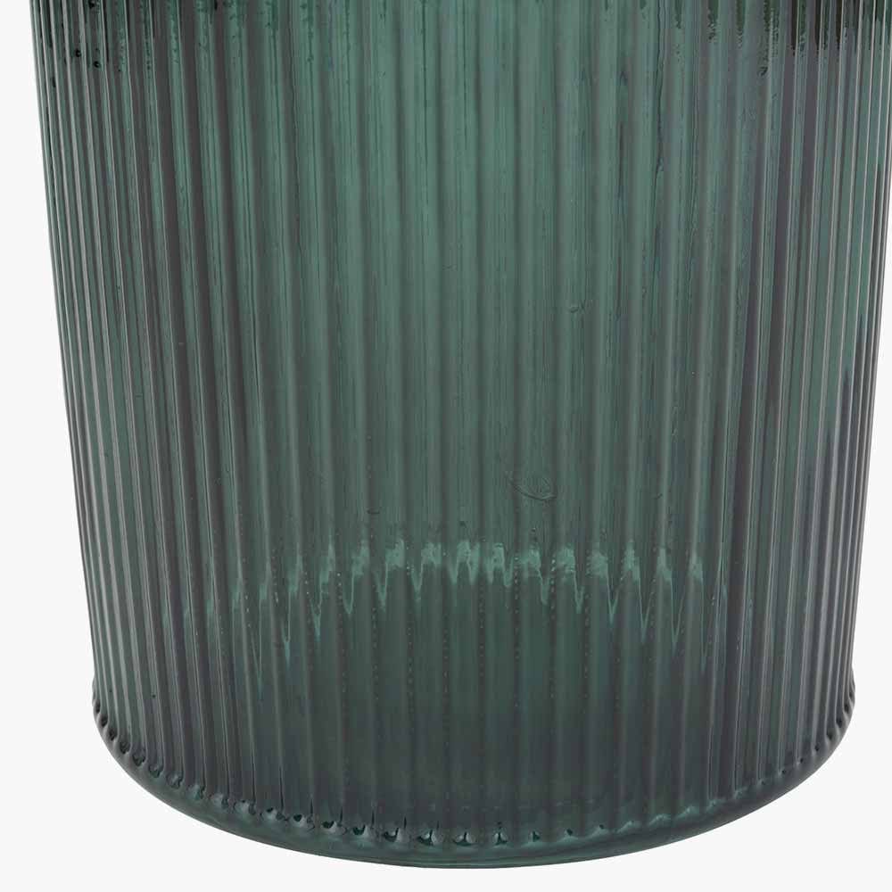 Sea Green Recycled Glass Ribbed Vase Tall.