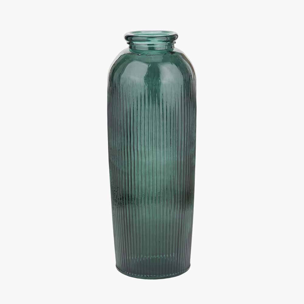 Sea Green Recycled Glass Ribbed Vase Tall.