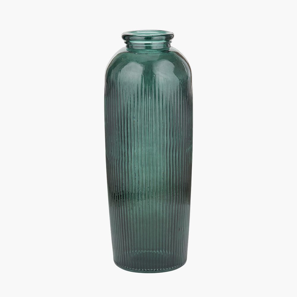 Sea Green Recycled Glass Ribbed Vase Tall.