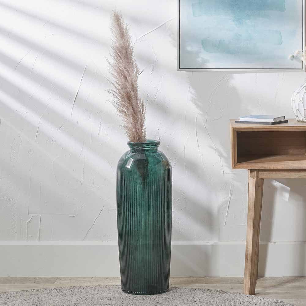 Sea Green Recycled Glass Ribbed Vase Tall.
