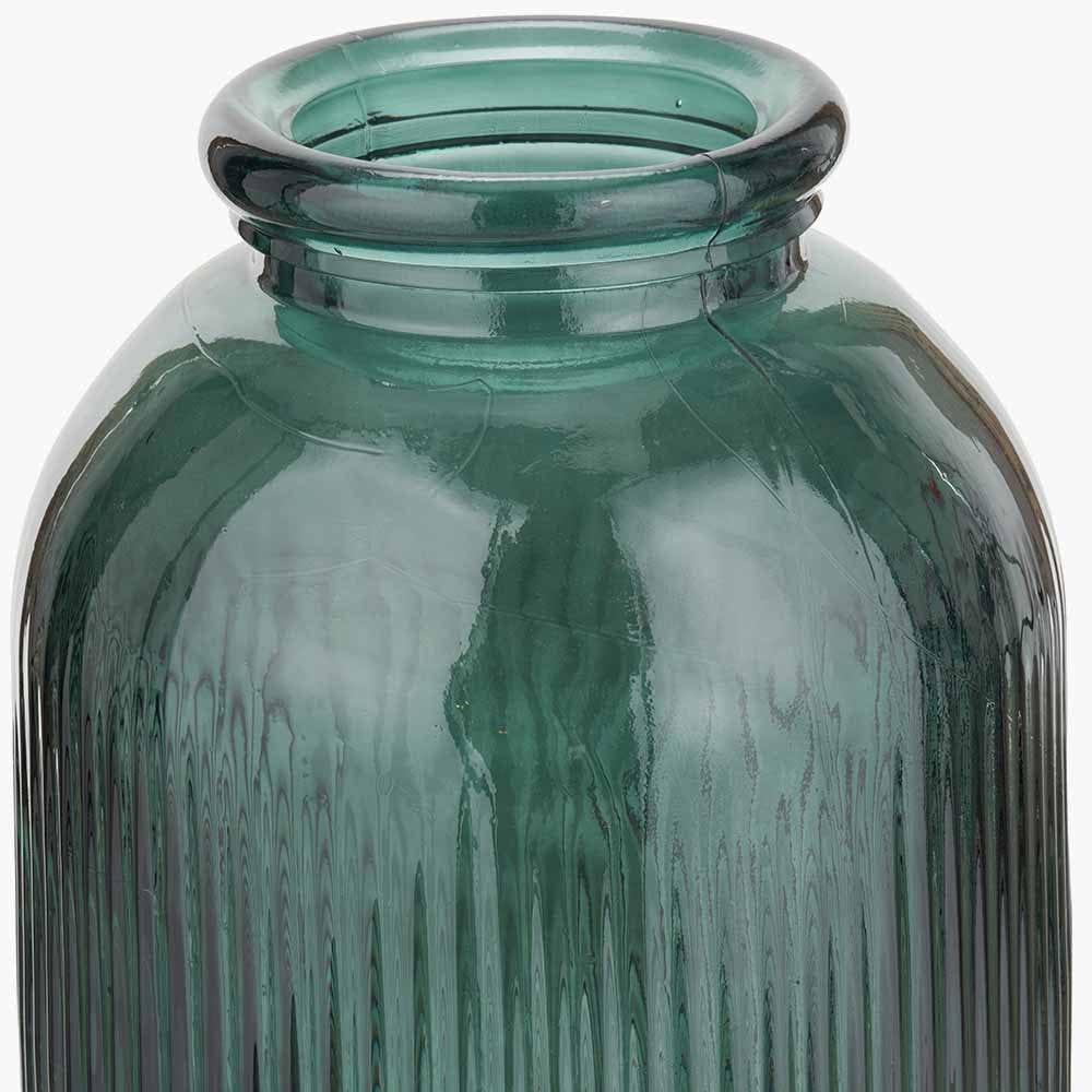 Sea Green Recycled Glass Ribbed Vase Tall.