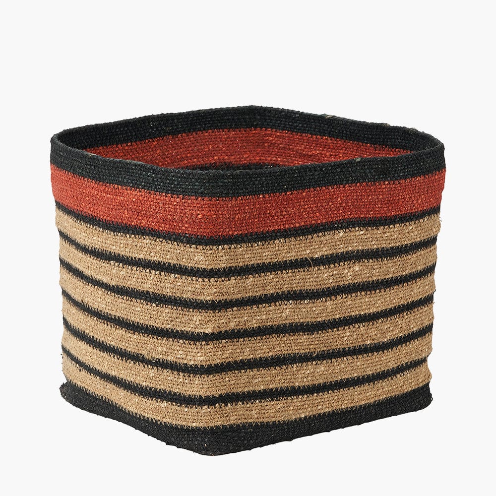 Seagrass Natural, Black and Terracotta Stripe Square Basket.