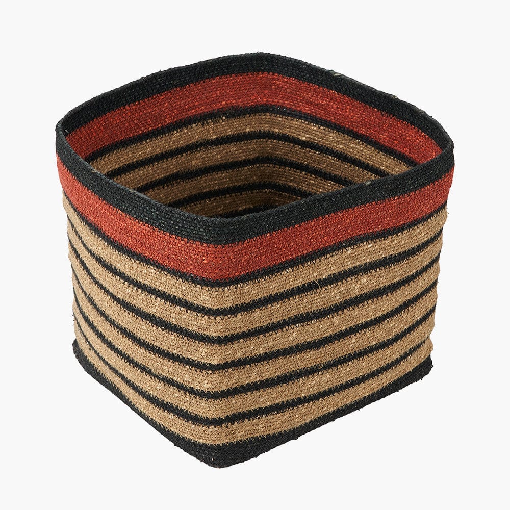 Seagrass Natural, Black and Terracotta Stripe Square Basket.
