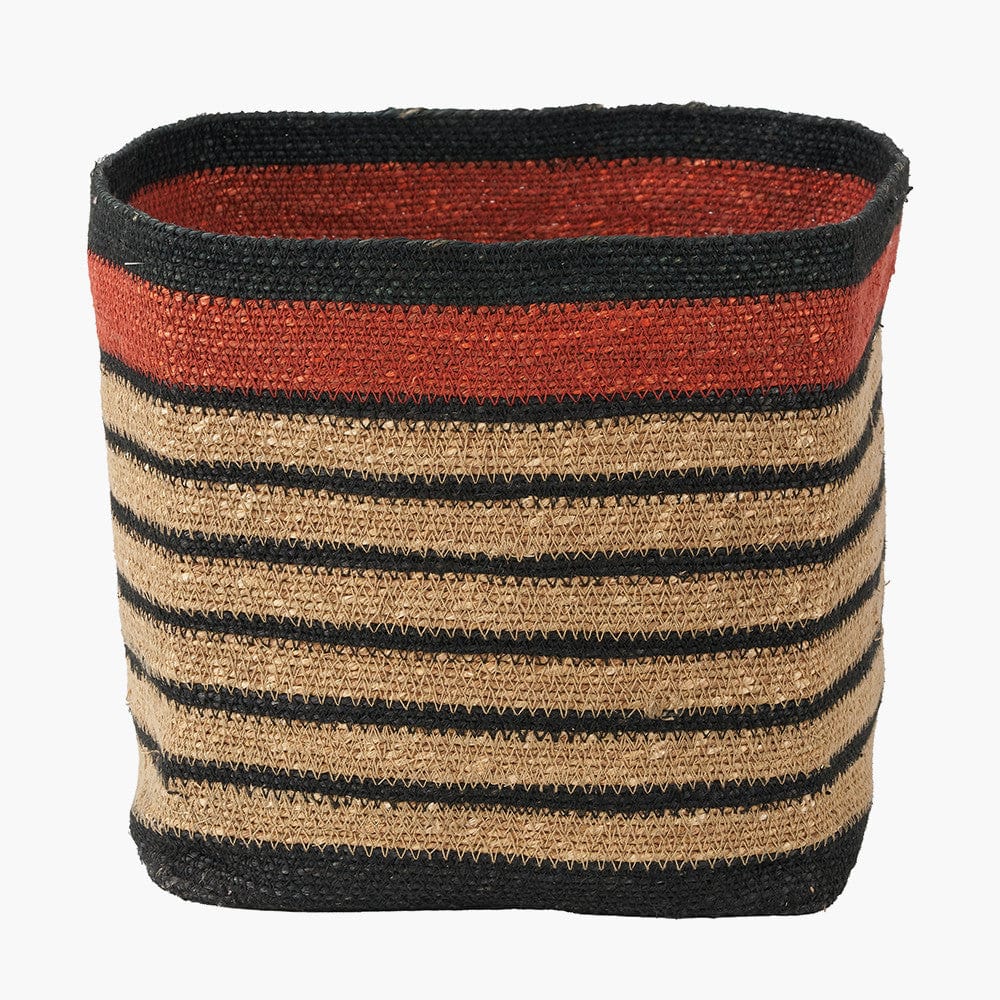 Seagrass Natural, Black and Terracotta Stripe Square Basket.