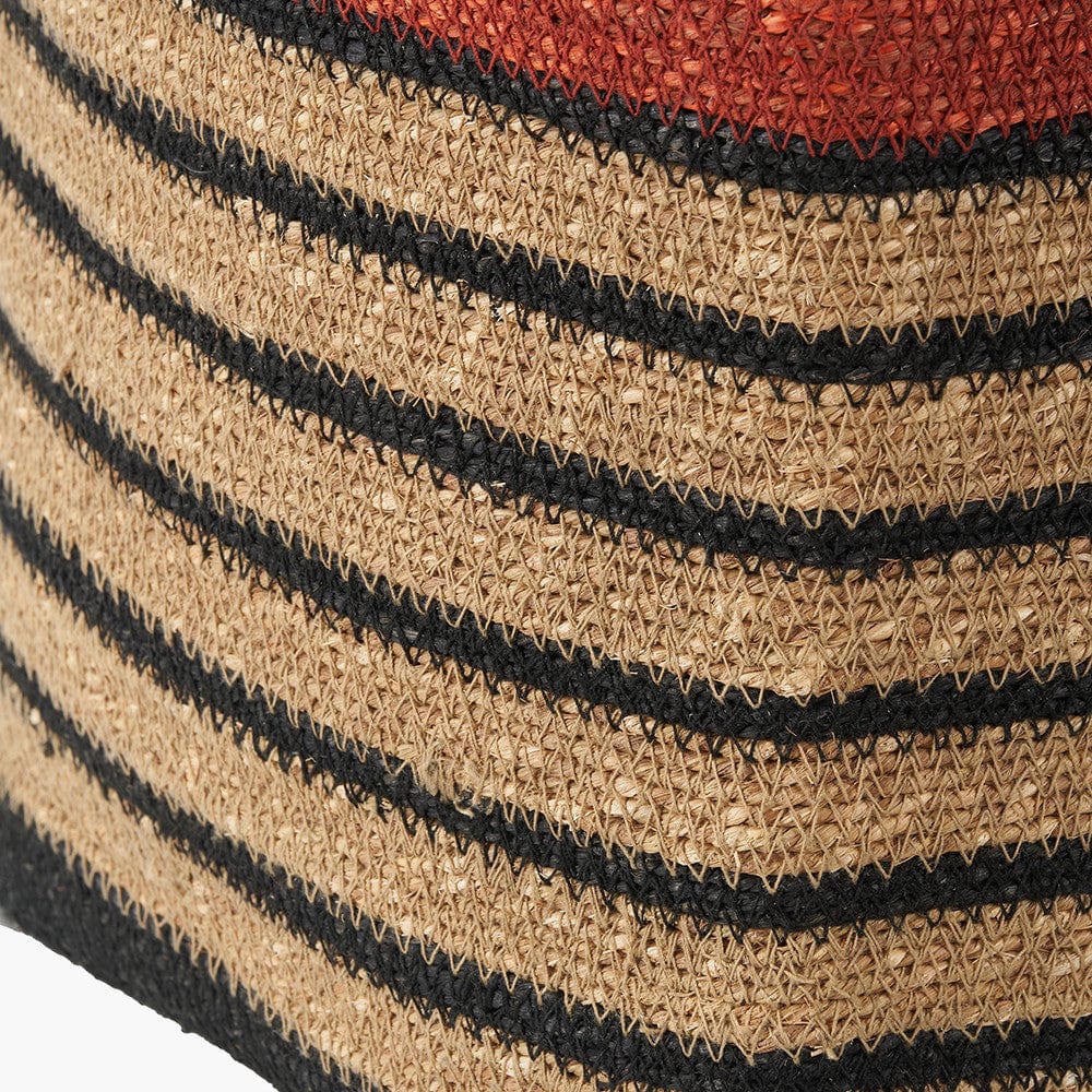 Seagrass Natural, Black and Terracotta Stripe Square Basket.