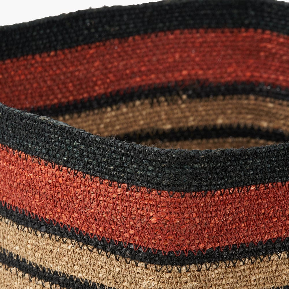 Seagrass Natural, Black and Terracotta Stripe Square Basket.