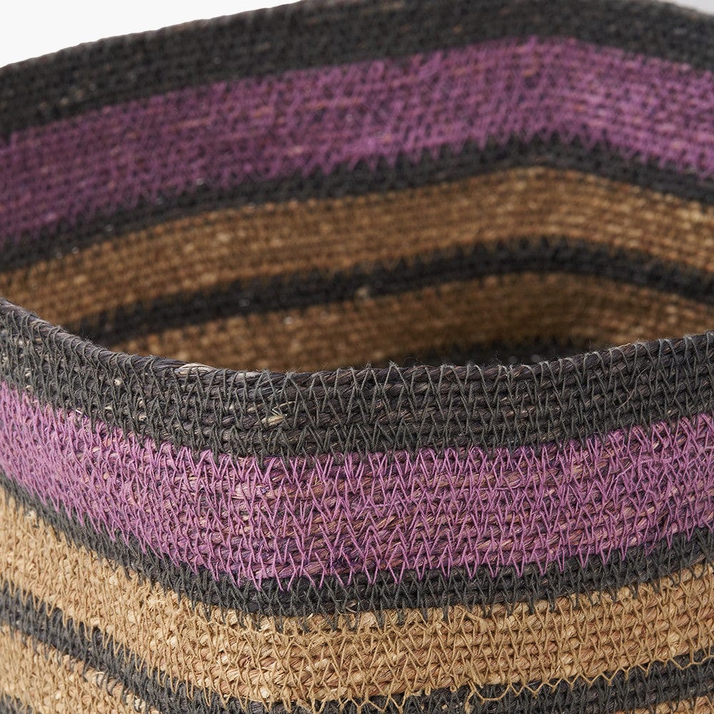Seagrass Natural, Grey and Lilac Stripe Square Basket.