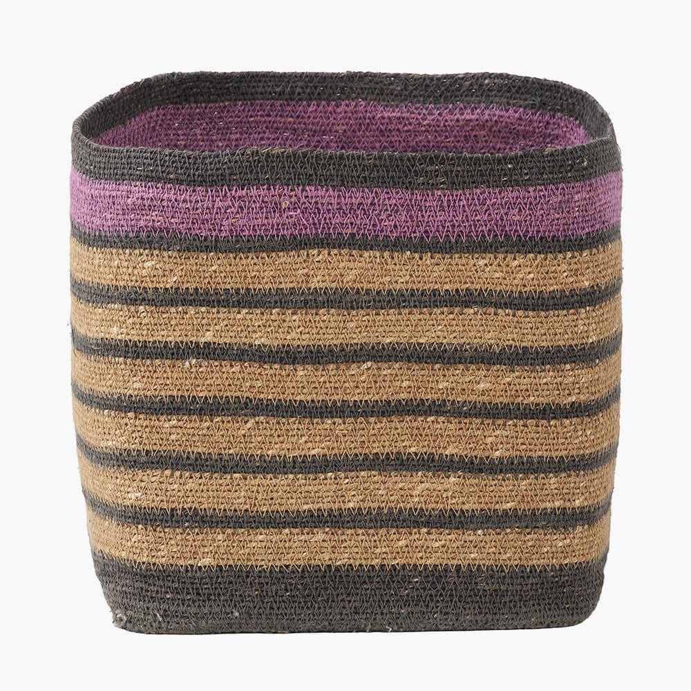 Seagrass Natural, Grey and Lilac Stripe Square Basket.