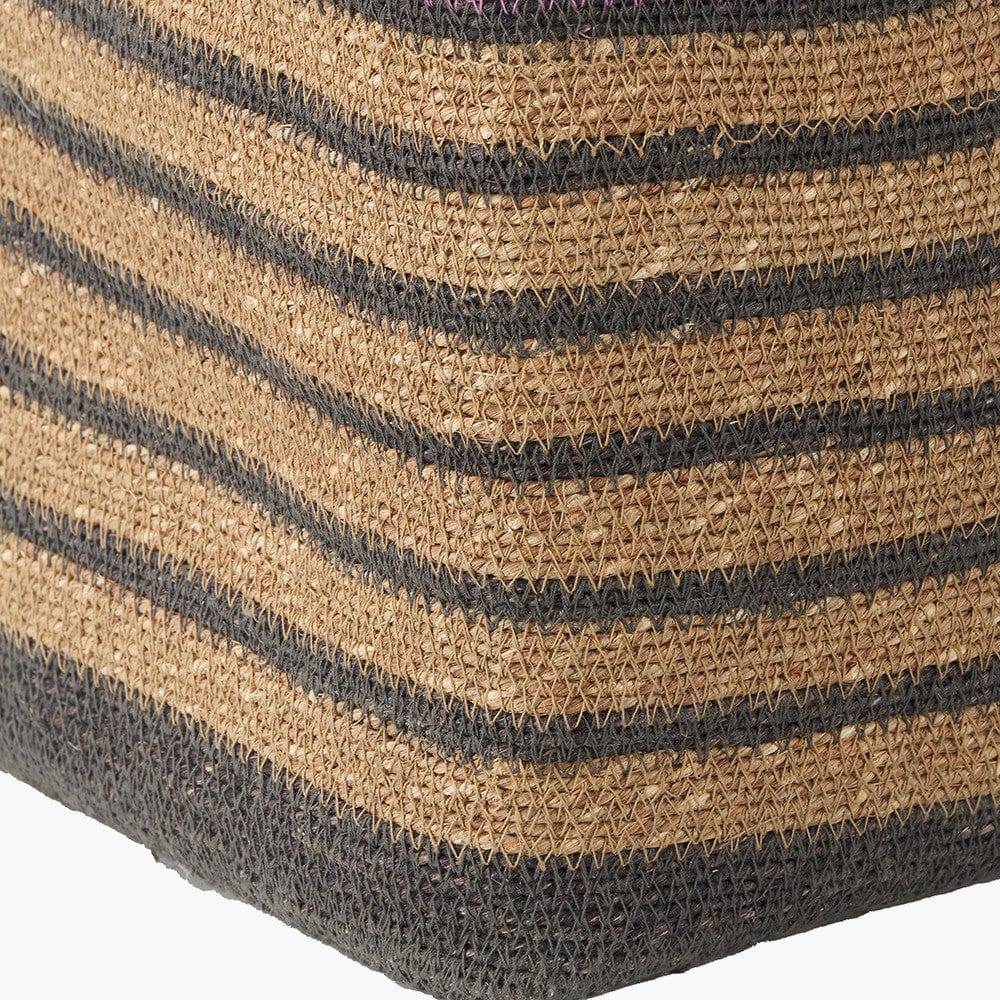 Seagrass Natural, Grey and Lilac Stripe Square Basket.