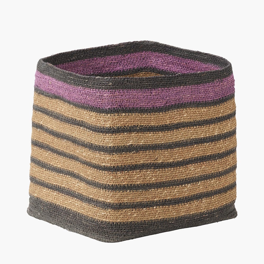Seagrass Natural, Grey and Lilac Stripe Square Basket.