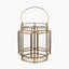 Shiny Brass Metal and Glass Hexagon Wide Lantern.