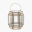 Shiny Brass Metal and Glass Hexagon Wide Lantern.
