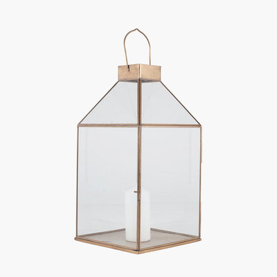 Pacific Lifestyle Accessories Shiny Brass Metal & Glass Square Lantern House of Isabella UK