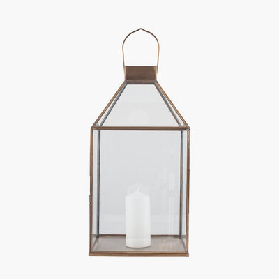 Pacific Lifestyle Accessories Shiny Brass Metal & Glass Square Lantern House of Isabella UK