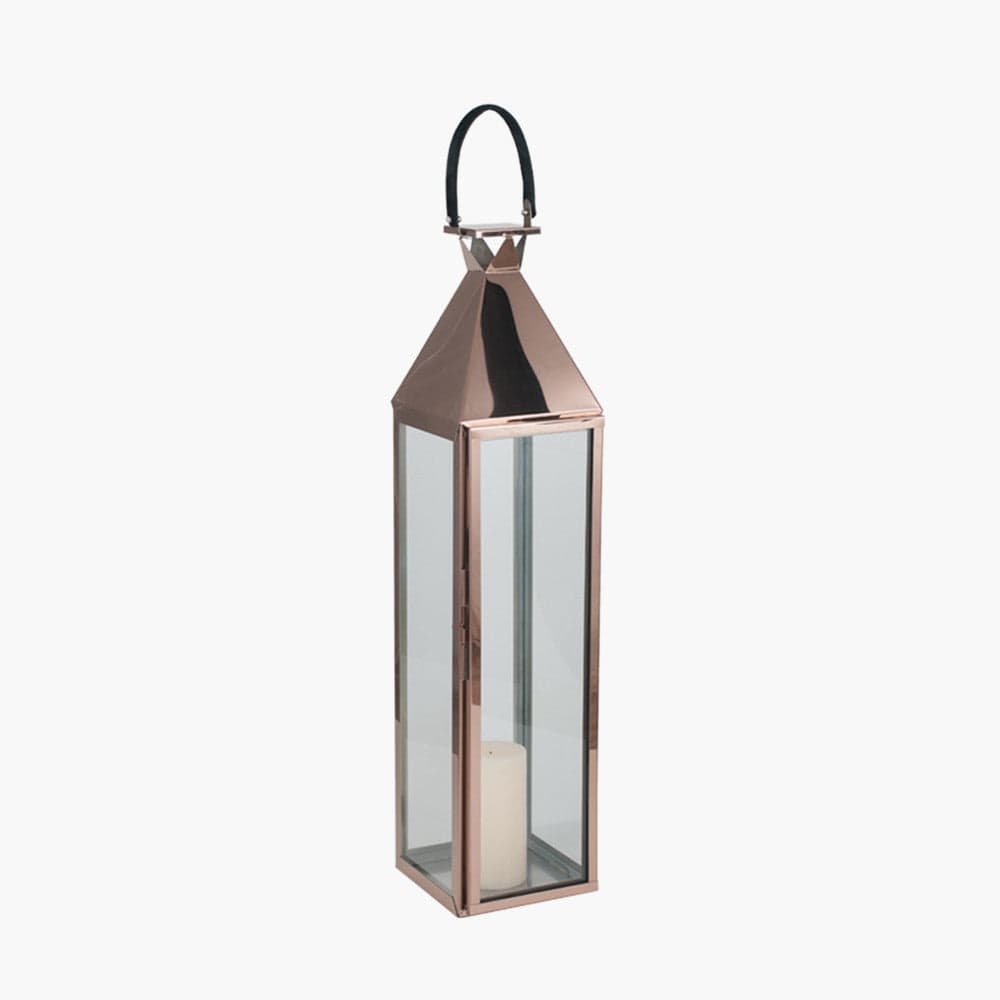 Shiny Copper Stainless Steel & Glass Large Lantern.