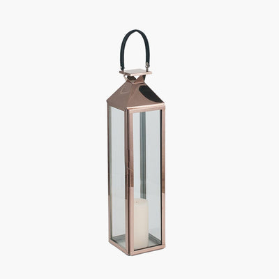 Pacific Lifestyle Accessories Shiny Copper Stainless Steel &Glass Medium Lantern House of Isabella UK