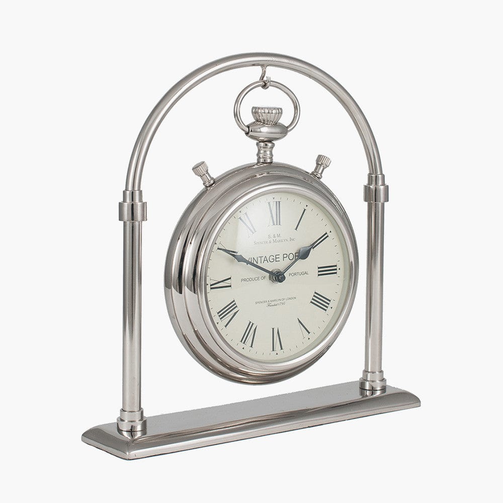Shiny Nickel Brass & Glass Carriage Clock.