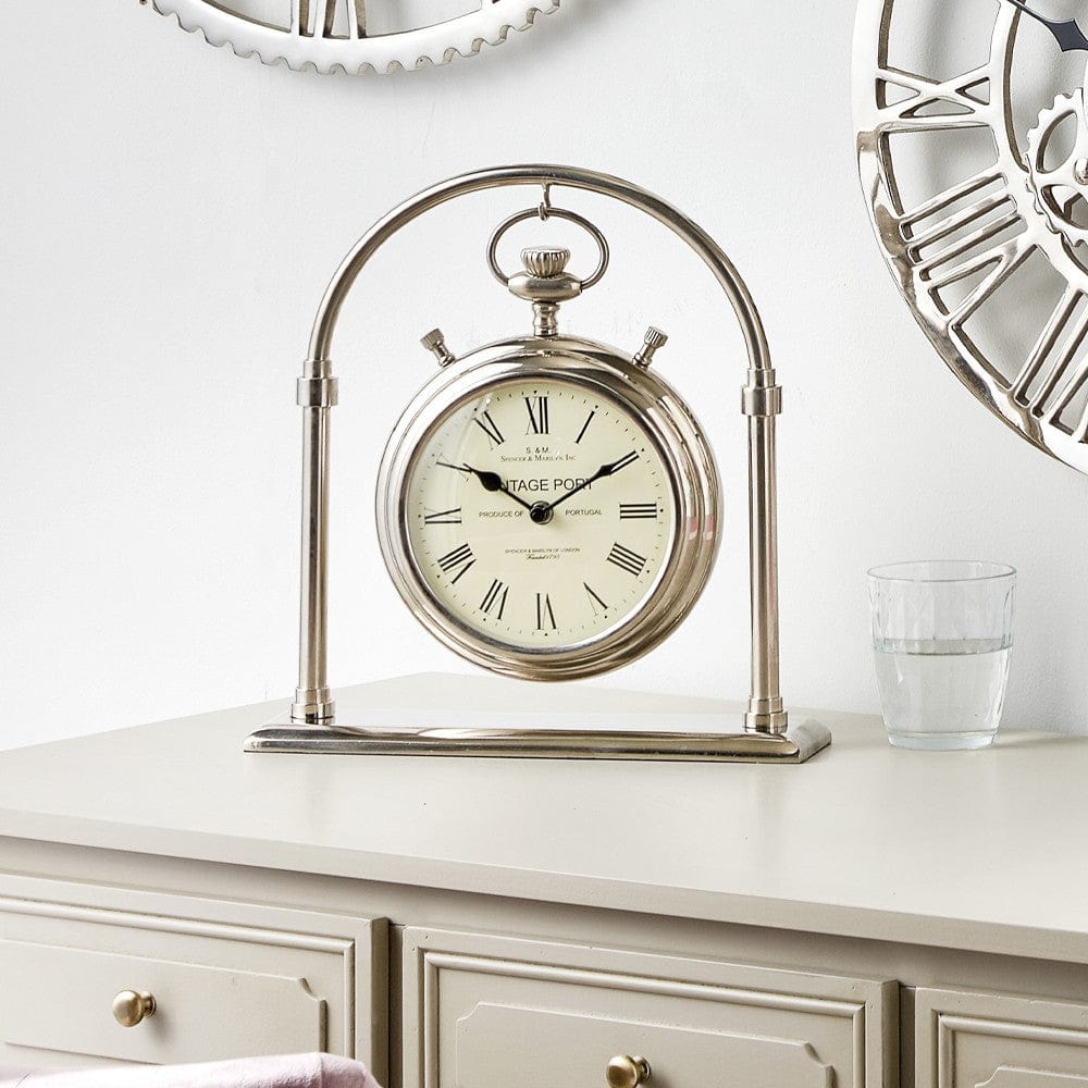 Shiny Nickel Brass & Glass Carriage Clock.