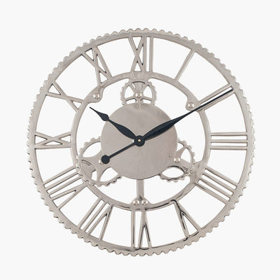 Pacific Lifestyle Accessories Shiny Nickel Cog Design Round Wall Clock Large House of Isabella UK