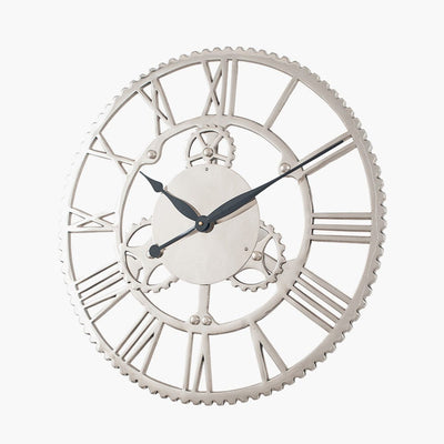 Pacific Lifestyle Accessories Shiny Nickel Cog Design Round Wall Clock Large House of Isabella UK