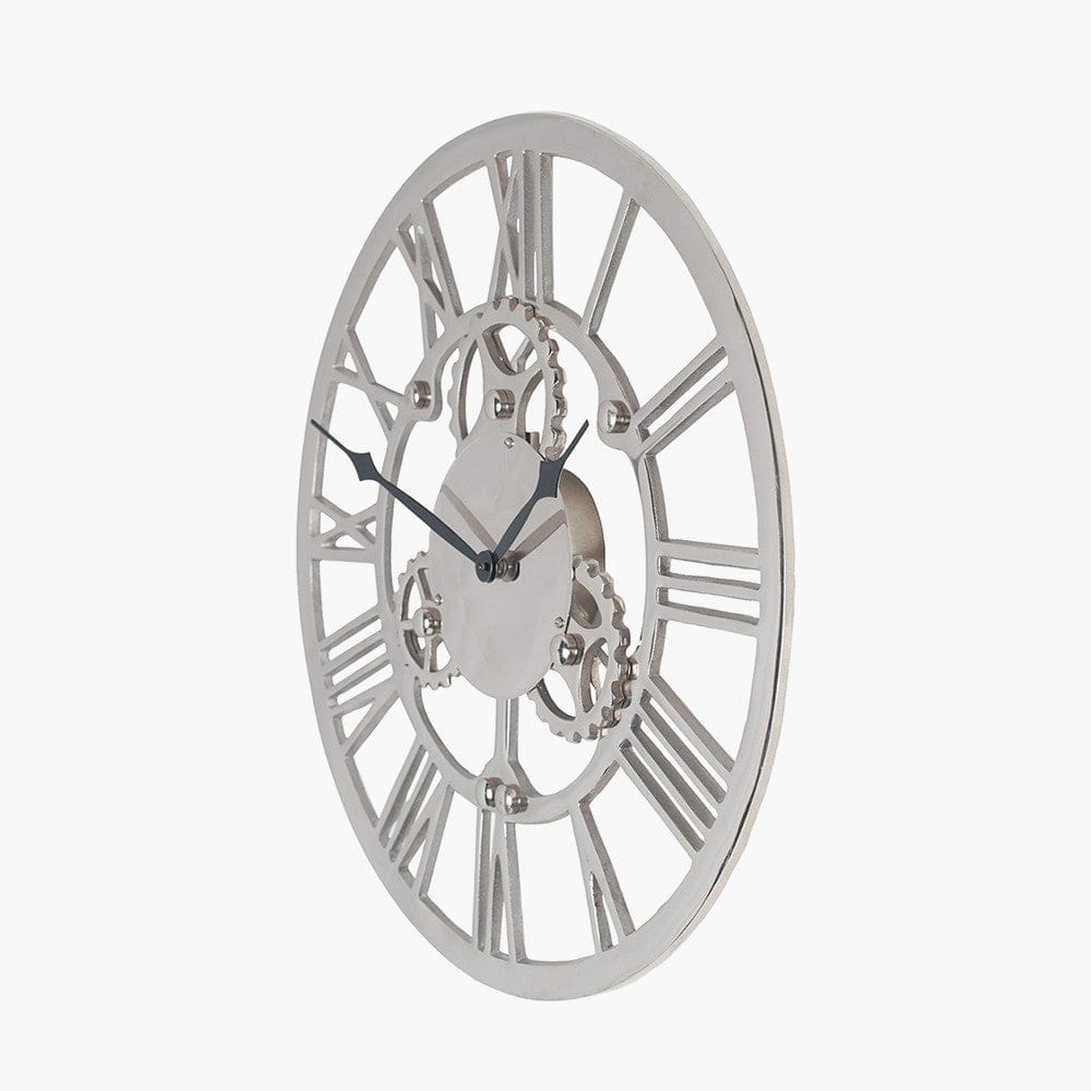 Shiny Nickel Cog Design Round Wall Clock Small.