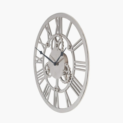 Pacific Lifestyle Accessories Shiny Nickel Cog Design Round Wall Clock Small House of Isabella UK