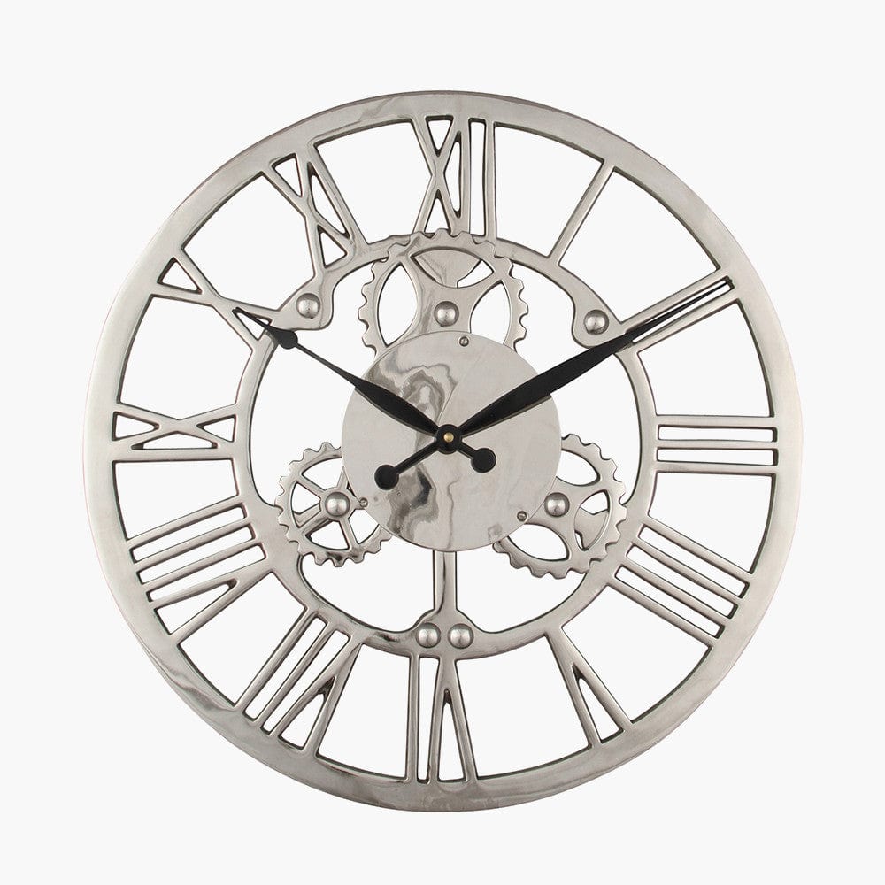 Pacific Lifestyle Accessories Shiny Nickel Cog Design Round Wall Clock Small House of Isabella UK