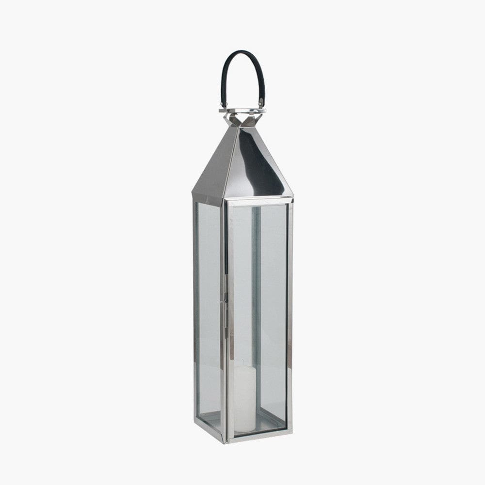 Shiny Nickel Stainless Steel & Glass Large Lantern.