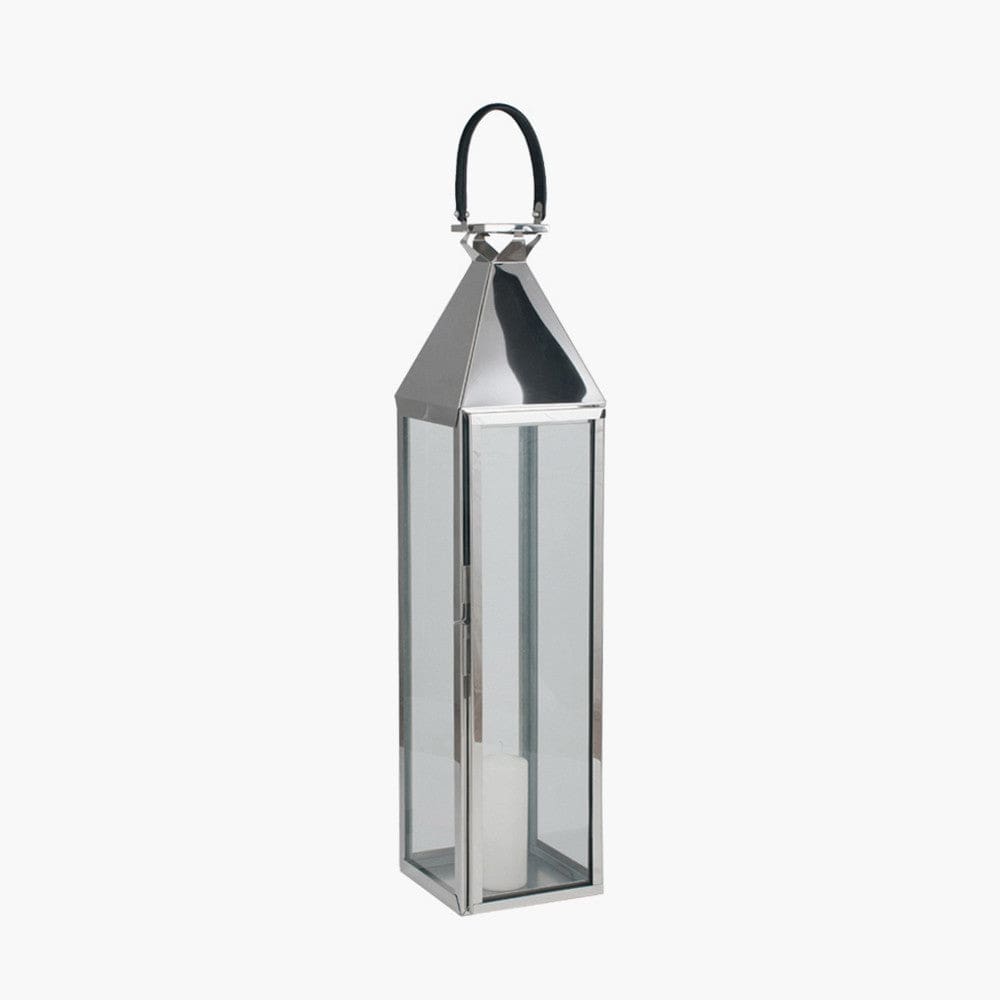 Pacific Lifestyle Accessories Shiny Nickel Stainless Steel & Glass Large Lantern House of Isabella UK