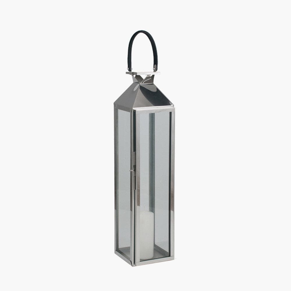 Shiny Nickel Stainless Steel &Glass Medium Lantern.