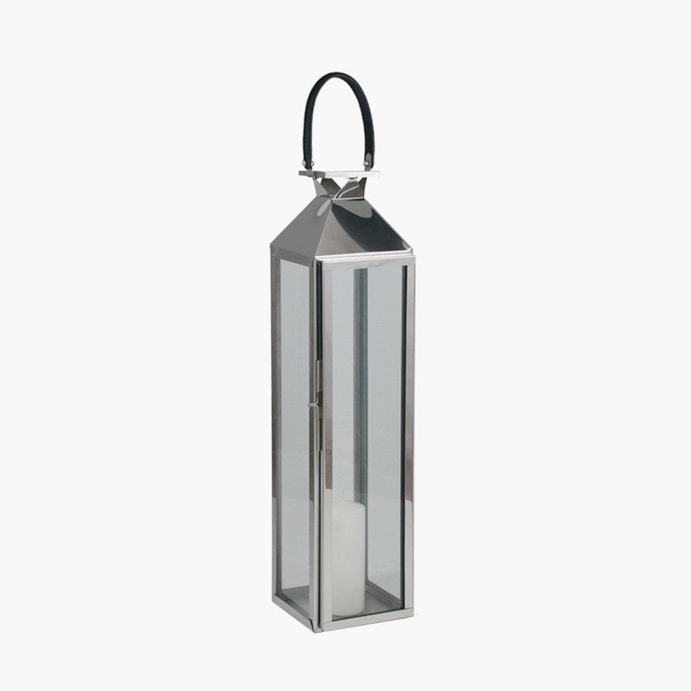 Pacific Lifestyle Accessories Shiny Nickel Stainless Steel &Glass Medium Lantern House of Isabella UK