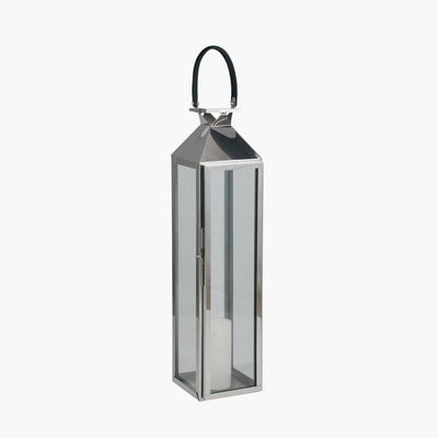 Pacific Lifestyle Accessories Shiny Nickel Stainless Steel &Glass Medium Lantern House of Isabella UK