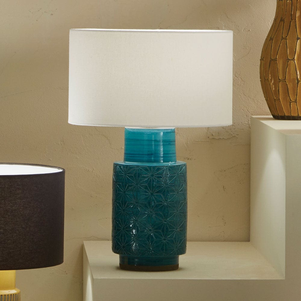 Sidra Aquamarine Stoneware Etch Detail Table Lamp Base.