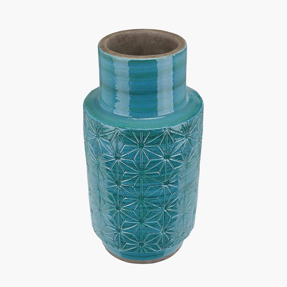 Sidra Aquamarine Stoneware Etch Detail Vase.