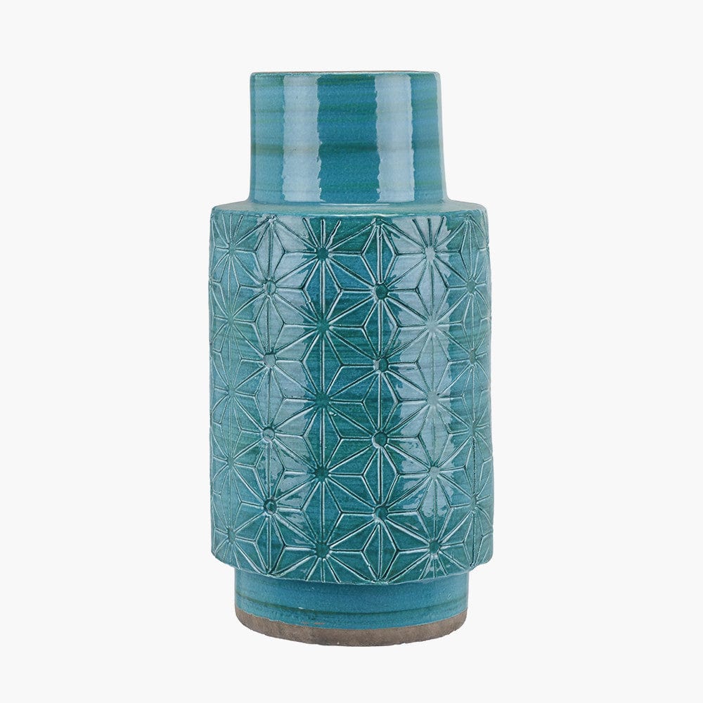 Sidra Aquamarine Stoneware Etch Detail Vase.