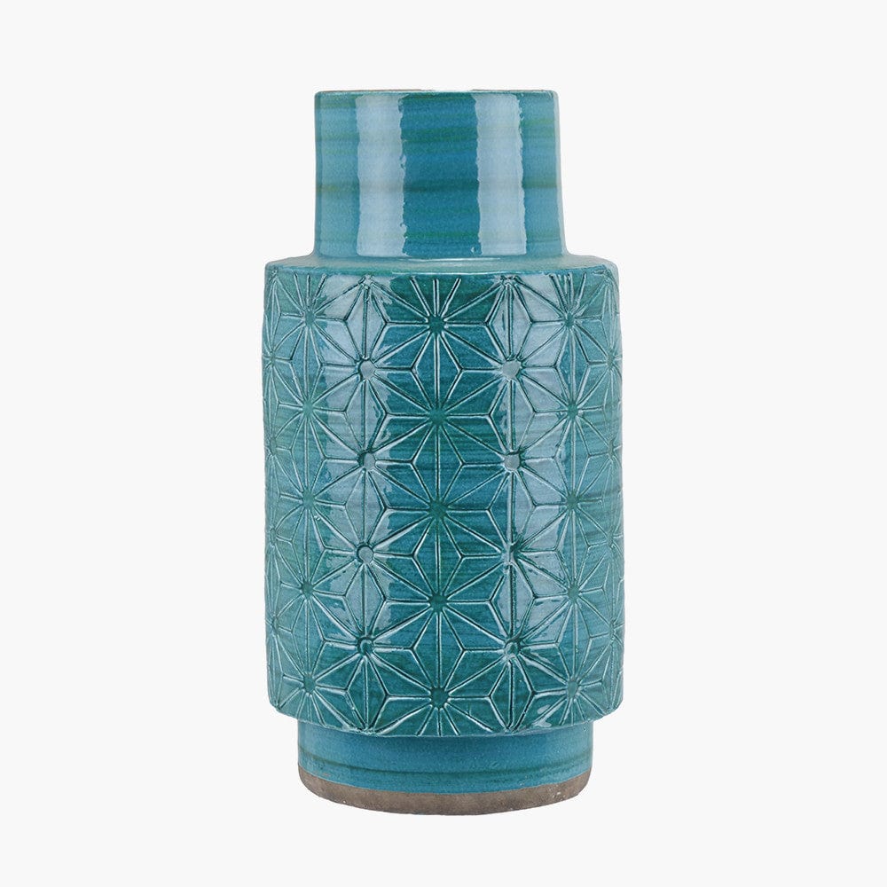 Sidra Aquamarine Stoneware Etch Detail Vase.