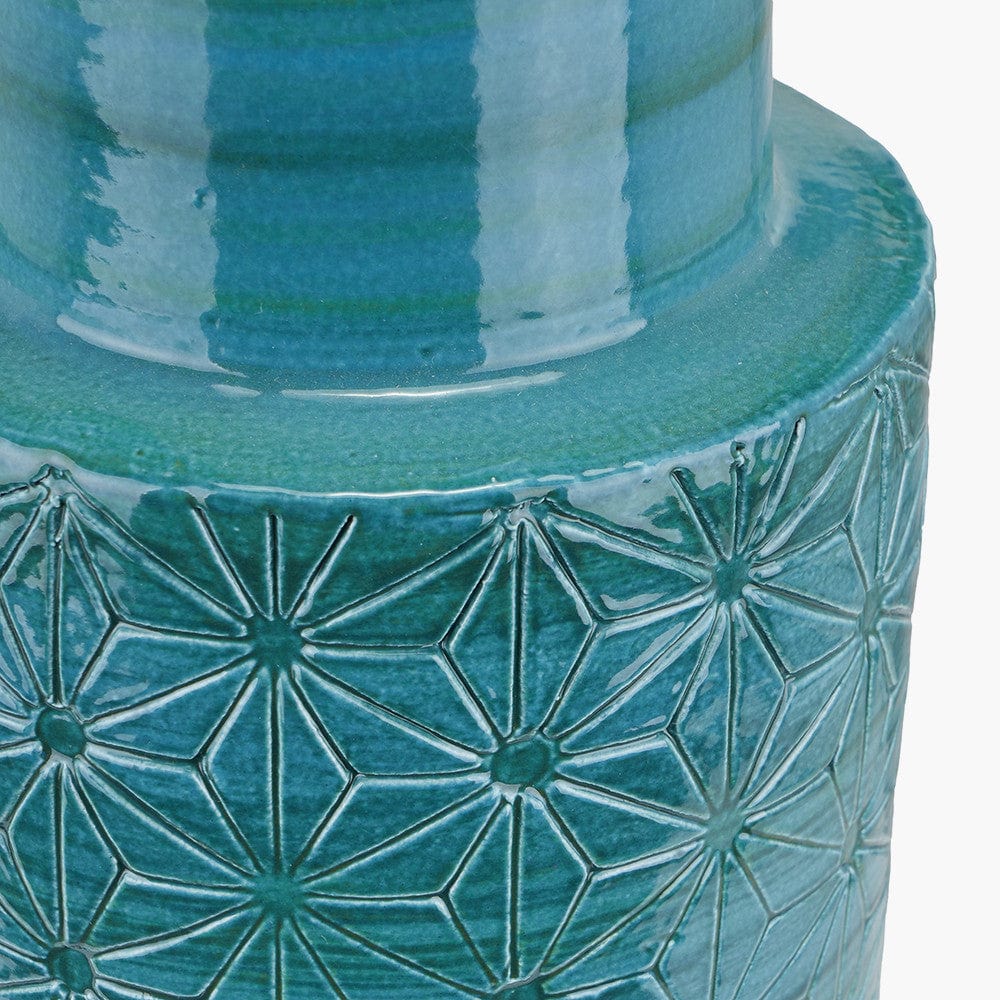 Sidra Aquamarine Stoneware Etch Detail Vase.