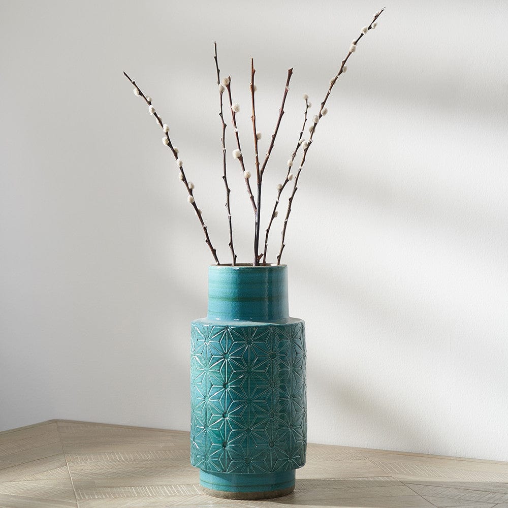 Sidra Aquamarine Stoneware Etch Detail Vase.