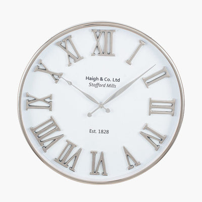 Pacific Lifestyle Accessories Silver and White Metal Round Wall Clock House of Isabella UK