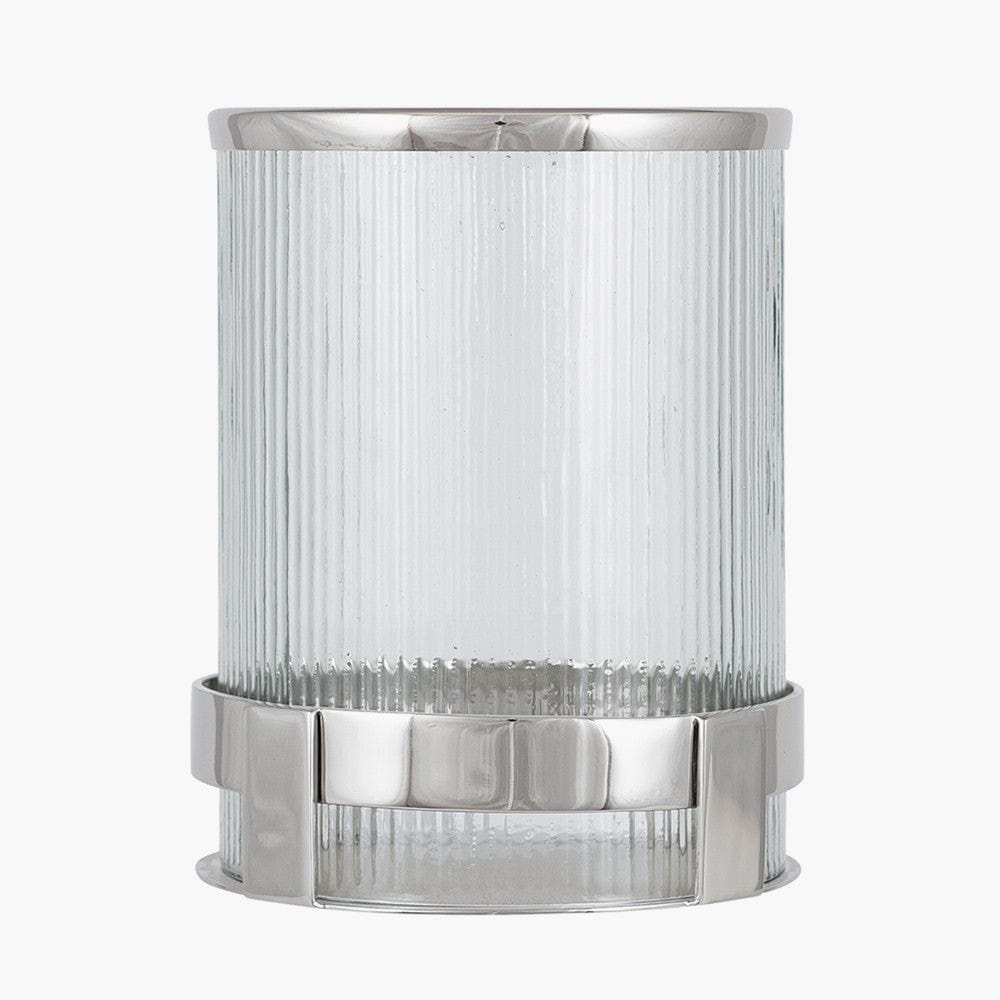 Silver Metal and Clear Textured Glass Hurricane.