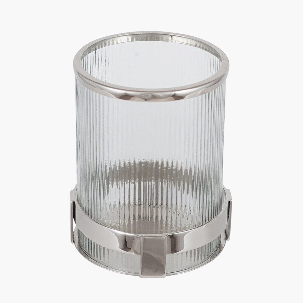 Silver Metal and Clear Textured Glass Hurricane.