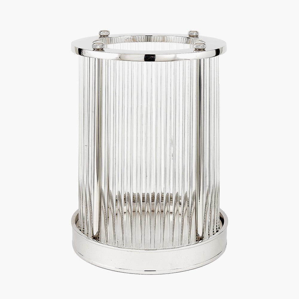 Silver Metal and Clear Textured Glass Large Hurricane.