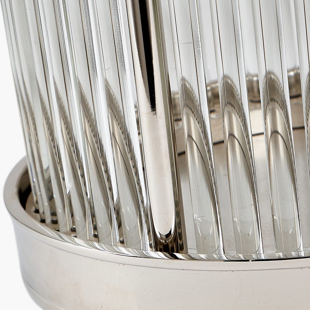 Silver Metal and Clear Textured Glass Large Hurricane.